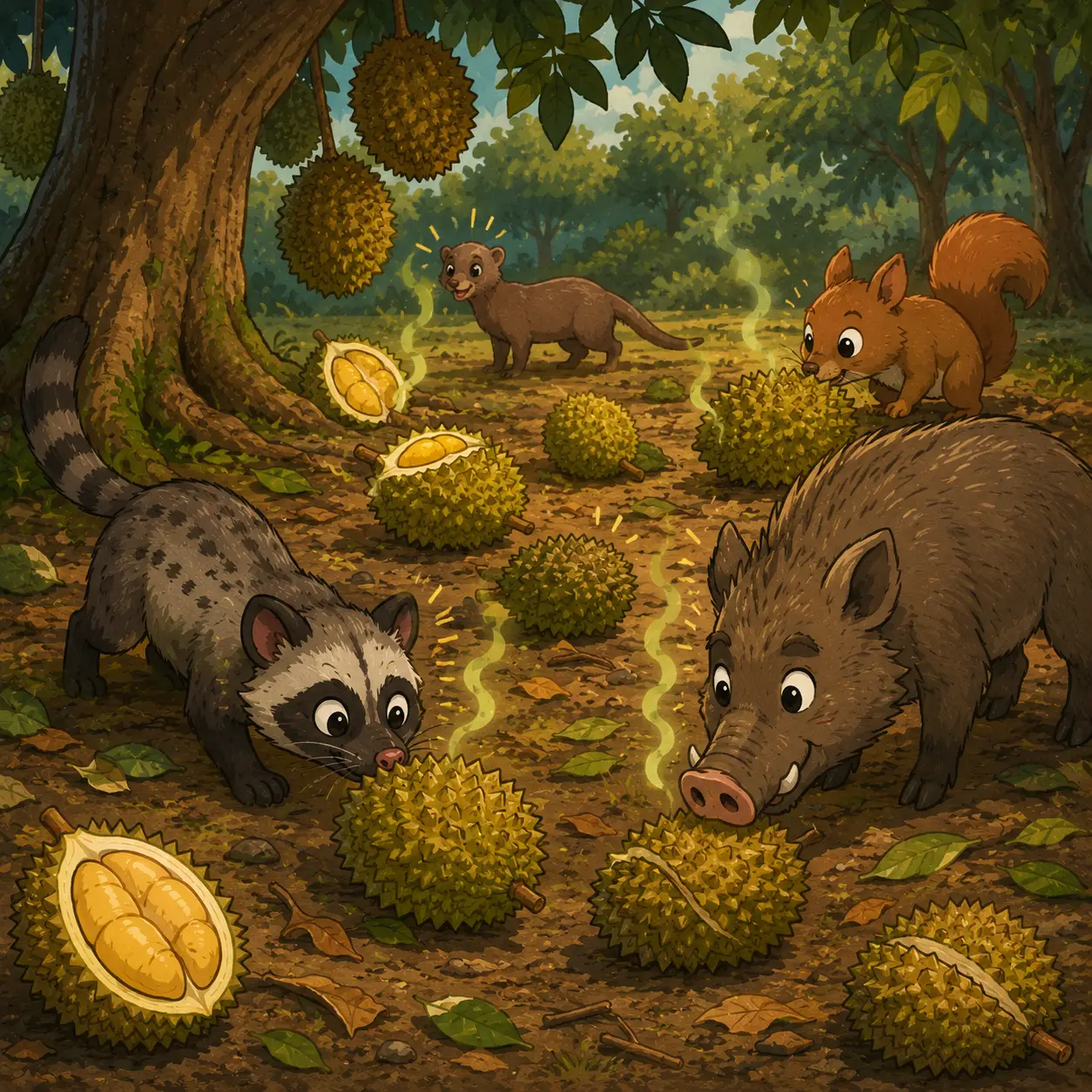 Gambar Haiwan mencari durian berdasarkan bau
